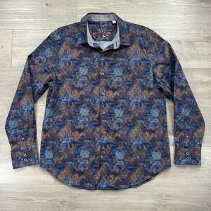 Robert Graham Shirt Large Blue Burgundy Lewisville Classic Fit Flip Cuff
